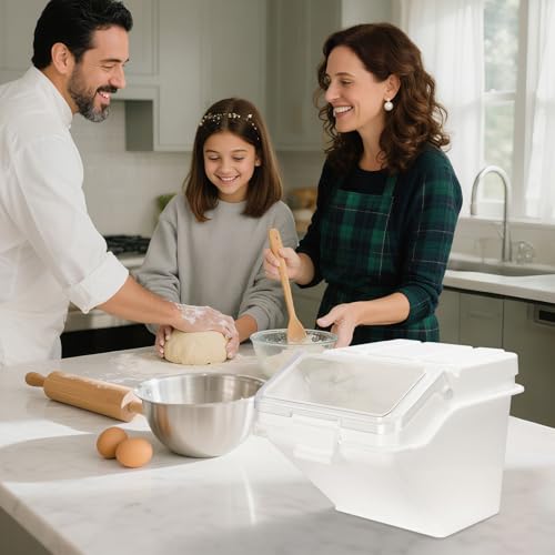 53LB Flour Storage Container With Scoop for Dry Food, Sugar, Baking Supplies,Rice.BPA Free Ingredient Storage Bin，Pet Food Storage Container Dog Cat Birds Food Bin (53 LB) - size: 53 LB