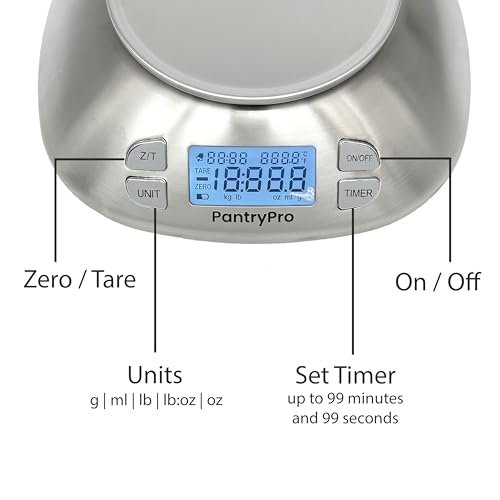 Stainless Steel Digital Kitchen Scale w. Bowl - for Food Coffee Lab - LCD Display gram Ounces lb:oz lb ml - 12 LBS/5.5 KG Capacity - Battery Included - Gold by The Display Guys - color: Stainless Steel - Gold