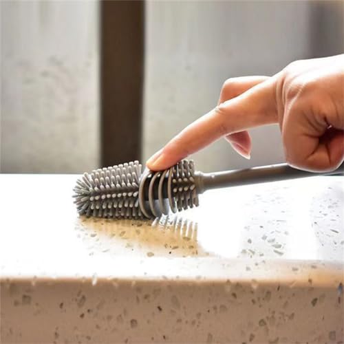 Silicone Soft Bristle Water Bottle Cleaner Brush with Extra Long Handle for Flasks, Tumbler, Glassware, Sports Bottles, Baby Bottles, Vases, Narrow Neck, Gray