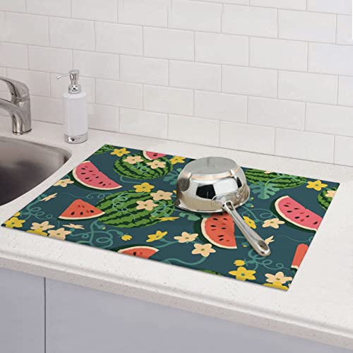 Large Dish Drying Mats For Kitchen Counter Microfiber Kitchen Drying Mat XL Draining Pad Absorbent Quick Drying Dish Mat 18x24 Inch - Watermelons - color: Watermelons