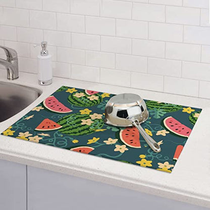 Large Dish Drying Mats For Kitchen Counter Microfiber Kitchen Drying Mat XL Draining Pad Absorbent Quick Drying Dish Mat 18x24 Inch - Watermelons - color: Watermelons