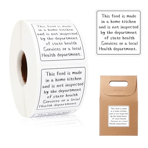 800pcs Cottage Food Law Labels 1.5x1.5 in Square - White | Made in a Home Kitchen Sticker Inspection Statement Ingredient Label for Homemade Bakery Farmers Market Food Packaging - color: White