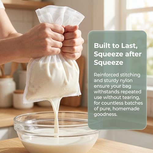 6 Pack Cheesecloth Filter Bags, 12 x 8 Inch Reusable 100 Mesh Nylon Food Strainer Bags with Drawstring, Food Grade Filter Bags for Juice, Yogurt, Nut Milk, Coffee and Cheese Making