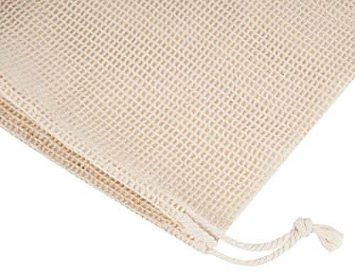 PALTERWEAR 100 Percent Natural Cotton Double Drawstring Mesh Bag For Herbs, Nuts, Fruit, Vegetables (8 x 10 Inch - Set of 5) - size: 8 x 10 Inch - Set of 5