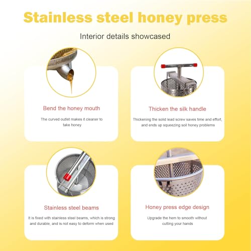 Honey Extractor Manual, Household Manual Mesh Honey Press Extractor Machine, Honey Extractor Beekeeping Manual Tool, Stainless Steel Beekeeping Extraction for Wine Honey and Juice Making