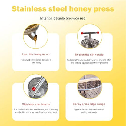 Honey Extractor Manual, Household Manual Mesh Honey Press Extractor Machine, Honey Extractor Beekeeping Manual Tool, Stainless Steel Beekeeping Extraction for Wine Honey and Juice Making