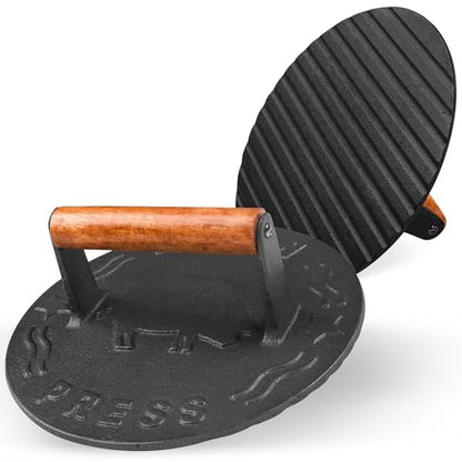 Heavy-Duty Cast Iron Burger Press 7 Inch Round Burger Smasher, Grill Press for Cooking Burgers, Bacon, Sandwiches, Steak, Ground Beef, Meats, Sausages - size: 7" Bacon Press