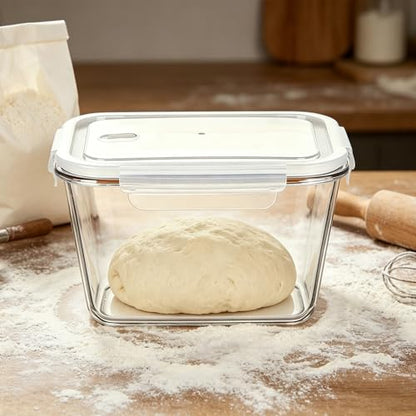 2.6L Sourdough Starter Jar, Airtight Glass Container with Lid, 88 oz Rectangular Wide Mouth Fermentation Jar for Sourdough Bread Baking, White Kitchen Food Storage, Sour Dough Tools Kit