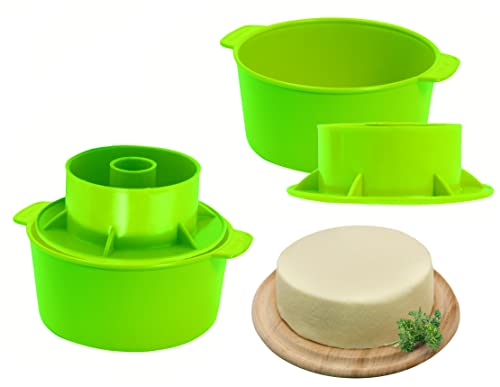 2 Pcs Cheese Mold for Cheese Making Cheese With Follower Piston Color Green - Cheesemaking Supplies - Cheese Form Mold - Cotton Cloth For Straining - Molde Para Queso Casero