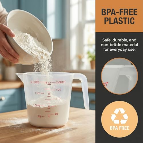 8 Pcs 2 Cup/16 Oz Plastic Measuring Cups With Spout And Handle | 500ml Clear Graduated Measuring Cups With Oz And Ml Markings For Water, Flour, Liquids, Baking, Cooking And Mixing - color: 8 Pcs, size: 2Cup/16OZ