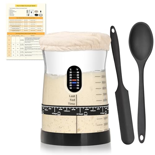 Coco Bird Pro Sourdough Starter Kit- 50oz Large Capacity Sourdough Starter Jar, 17 Flavorful Fermentation Recipes, Sourdough Bread Baking Supplies for Making Delicious Sourdough Breads(1PCS) - color: Black