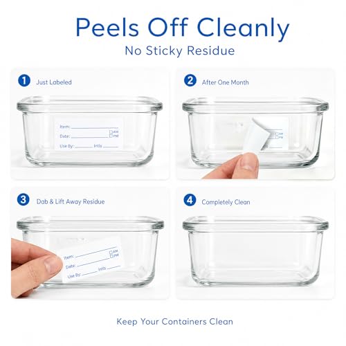 Food Labels for Containers, 2 Rolls, 500 Each, Meal Prep Kitchen Storage. | 1000 labels total. Writable fields Item Date Use By AM PM Initials. 1x2 inch labels for meal prep kitchen restaurant storage.
