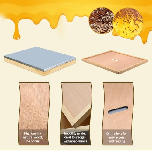 10 Frame Langstroth Beehive Parts Kit Includes Telescoping Top Cover,Oval Bee Escape,Inner Cover,Screened Bottom Board,Entrance Reducer& Queen Excluder,Dipped in Beeswax