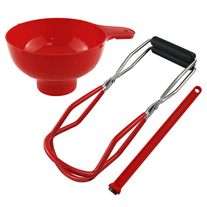 Canning Essentials Kit ZZLZX 1Set Red Wide Mouth Canning Funnel Magnetic Lid Wand Canning Tong Kit for Canning Jars Anti-Scald Kitchen Tools