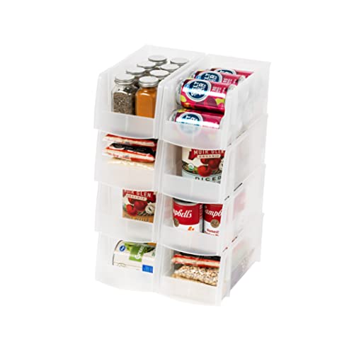 IRIS USA Clear Plastic Stackable Storage Bins, Medium - 8 Pack, Open Front Fridge Pantry Kitchen Closet Cabinet Bathroom Organizer Basket for Organizing Snack, Cans, Office Supplies, and Coffee Pods - color: Clear, size: Medium - 8 Pack