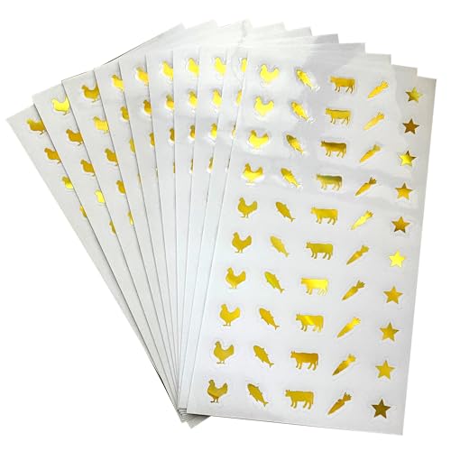 10 Sheets(500 Qty) Meal Stickers,Wedding Food Choice Sticker for Place Cards, Beef, Chicken,Fish (Color Changing Gold) - color: Gold