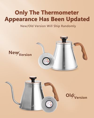 Harriet Gooseneck Kettle with Thermometer for Pour Over Coffee and Tea, 37 fl oz, Stainless Steel, Durable 3-Layer Base, Ideal Spout for Precision Pouring, Compatible with all Stove Tops - color: Stainless Steel