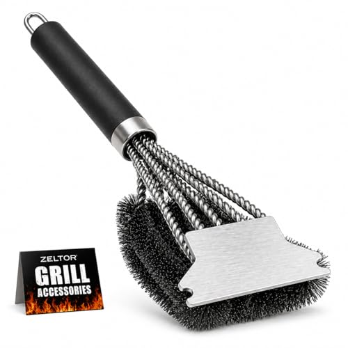 BBQ Grill Brush and Scraper, Heavy Duty Stainless Steel Grill Cleaning Brush for Outdoor Grills, Barbecue Cleaner Tool for Gas, Charcoal, Smoker, Cast Iron and Porcelain Grill Grates