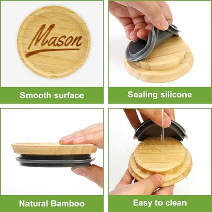 12 Pcs Reusable Regular Mouth Lids & Wide Mouth Mason Jar Lid Canning Supplies Bamboo Lid for Large Mouth Mason Jars Tops Glass Cups Small Wooden Silicone Airtight Covers Decorative Jar Lids - size: 6PCS-Regular Mason + 6PCS-Wide Mason
