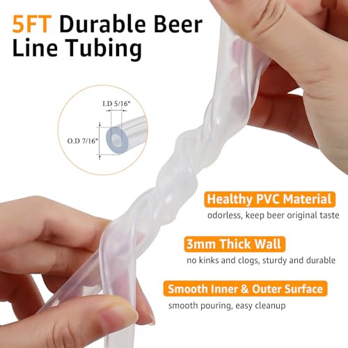 5FT Ball Lock Beer Line Assembly Kit, 2 Pack 5/16" Liquid Line with Picnic Tap & Quick Disconnect PVC Tubing Ball Lock Picnic Tap for Corny Keg Ball Lock Keg Beer Dispenser Soda Dispensing - size: 5FT- 2 Pack