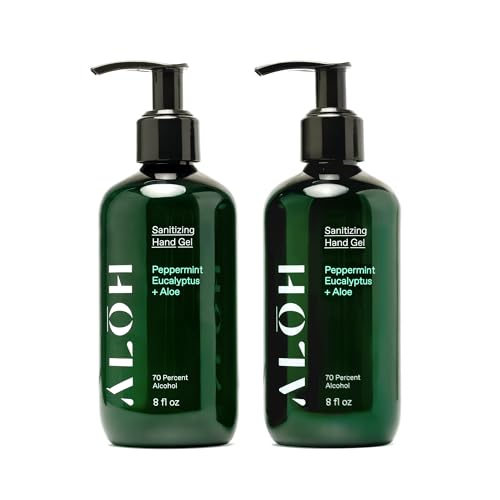 ALŌH Sanitizing Hand Gel 2-pack | Peppermint Eucalyptus + Aloe | 70% Alcohol Hydrating Hand Sanitizer Gel with Essential Oil, for Kids & Adults | 8oz Bottle (Set of 2) - color: Peppermint Eucalyptus + Aloe (2 Pack)