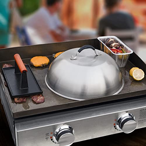 SHINESTAR Cast Iron Griddle Press with 12-Inch Melting Dome for Blackstone, Perfect for Bacon, Burger, Panini, Come with 20-Pack Grease Cup Liners - size: Rectangle