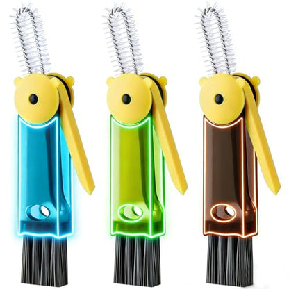 3 in 1 Cup Lid Cleaning Brush, Multifunctional Crevice Cleaning Brush for Water Bottle Insulated Cup Pacifier Tumbler Lid Groove Narrow Space Detail Cleaner Home Kitchen Gadgets(3 PCS) - color: Green, Blue, Black(bear)