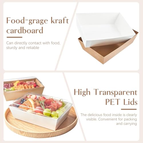ZORRITA Paper Charcuterie Boxes with Clear Lids, 8 x 6 Inch, White, 20 Pack | Large Disposable, Take Out Bakery Boxes, For Cake, Cupcakes, Sandwiches, Cookies, Cocoa Bombs, Salads - color: White (20 Pack)