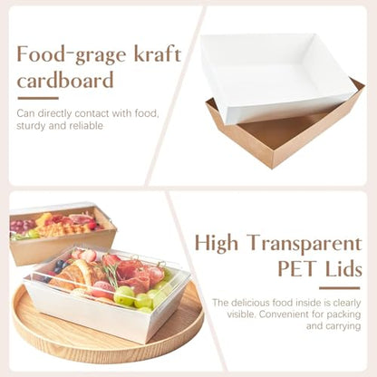 ZORRITA Paper Charcuterie Boxes with Clear Lids, 8 x 6 Inch, White, 20 Pack | Large Disposable, Take Out Bakery Boxes, For Cake, Cupcakes, Sandwiches, Cookies, Cocoa Bombs, Salads - color: White (20 Pack)