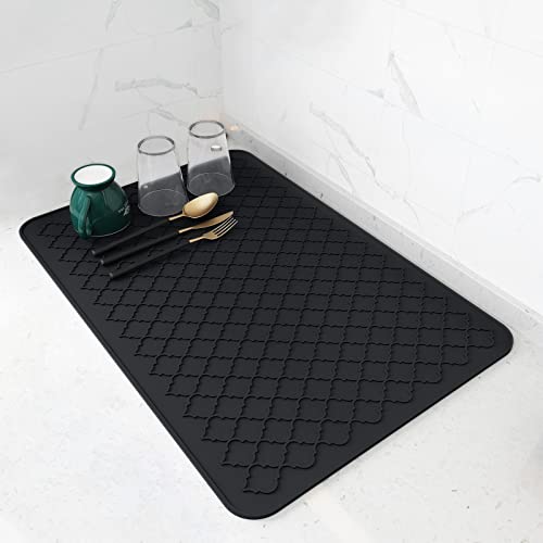 AMOAMI-Dish Drying Mats for Kitchen Counter-Silicone Dish Drying Mat-Kitchen Dish Drying Pad Heat Resistant Mat-Kitchen Gadgets Kitchen Accessories Kitchen Small Appliances(16" x 24", BLACK) - color: Black, size: 16" x 24"