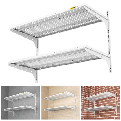 Aecxm 1pack×2 Tier 1.3x3ft Garage Shelving Wall Mounted, 250lbs Load Capacity,15.6x36inch per Shelf Height Cassette Adjustable Floating Shelves(White) - color: White, size: 2pack-1.3x3ft