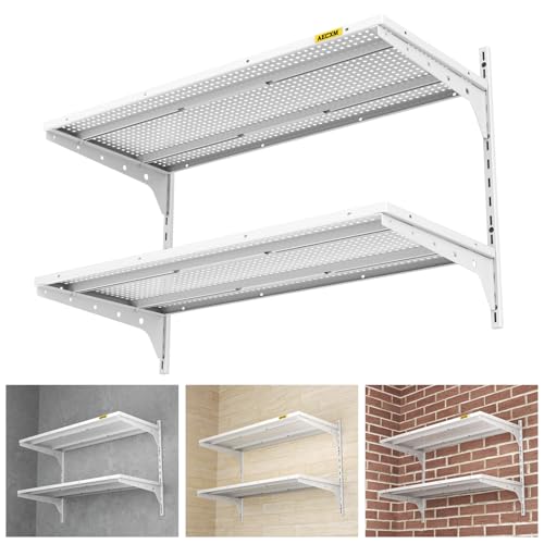 Aecxm 1pack×2 Tier 1.3x3ft Garage Shelving Wall Mounted, 250lbs Load Capacity,15.6x36inch per Shelf Height Cassette Adjustable Floating Shelves(White) - color: White, size: 2pack-1.3x3ft