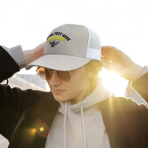 Speedy Pros Mesh Cap Hat Embroidered Bee Keeper Honey Farmer Bees Embroidery Trucker Hats for Men & Women Cotton - color: Grey Personalized Text Here