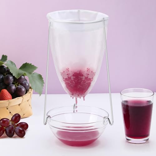 Stable Jelly Strainer Stand with 3 Strainer Bags - Reusable Mesh Filter Bags & Stainless Steel Sieve Stand Kit for Straining Nut Milk Cheese Juice Greek Yogurt, 1 Set