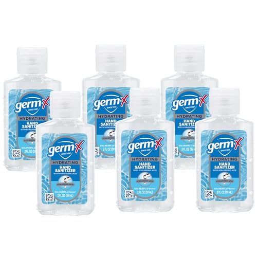 Germ-X Hydrating Hand Sanitizer, with Hyaluronic Acid, 2 Fl Oz (Pack of 6), No Rinse Formula, Sanitizing Liquid Gel for All Skin Types, Formulated without Parabens, Phthalates & Dyes - size: 2 Fl Oz (Pack of 6)