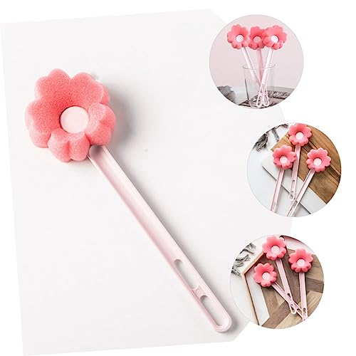 Yardwe Flower Shaped Sponge Bottle Brush Long Handled Bottle Cleaner for Feeding Bottles Water Cups and Kettles Portable Cup Cleaning Brush for Kitchen Bathroom and Restaurant Use