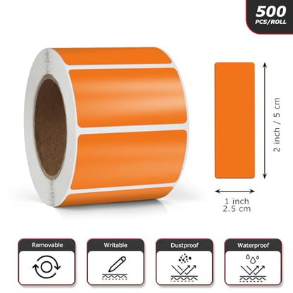 Orange Rectangle Stickers 2 x 1 Inch Color Coding Labels Vinyl Roll Self-Adhesive Waterproof Removable 500 PCS - color: Orange