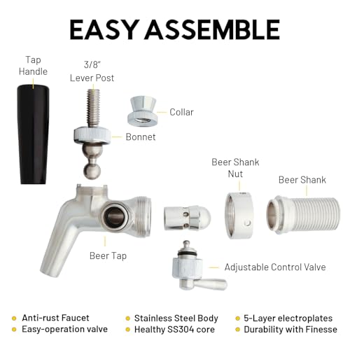 Beer Flow Control Tap, Stainless Steel Core, Adjustable Flow Control Tap for Home Brew or Commercial Keg, Forward Sealing with No Leaks