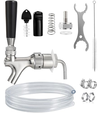 Kegerator Tap Kit Stainless Steel Beer Tap Faucet Kegerator Parts Kegerator Replacement Parts Self-Closing Beer Faucet 3/16 Beer Line Tubing Beer Line Shank Faucet Kit with Faucet Wrench
