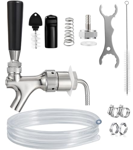 Kegerator Tap Kit Stainless Steel Beer Tap Faucet Kegerator Parts Kegerator Replacement Parts Self-Closing Beer Faucet 3/16 Beer Line Tubing Beer Line Shank Faucet Kit with Faucet Wrench