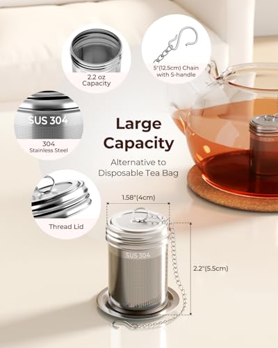 2 Pack Reinmoson 304 Stainless Steel Tea Infuser for Loose Leaf Tea | 1.58” x 2.2” Extra Fine Mesh Tea Strainers Ball, Threaded Lid, Loose Leaf Tea Steeper for Black Tea, Rooibos, etc - size: Small