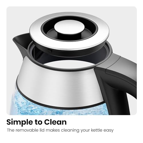 CHEFMAN Electric Kettle - 1.2L 1500W Hot Water Tea Pot with Infuser, BPA Free, Auto Shut Off, Boil-Dry Protection, Removable Lid, LED Light, Cordless Glass Electric Tea Kettle – Stainless Steel - size: 1.2 Liter