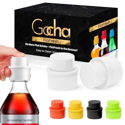 GOCHA 2 PCS Vacuum Soda Bottle Stoppers, Silicone Fizz Keeper Caps, Carbonation Preserver for Soda, Sparkling Water, Soft Drinks & Beer Bottles, Reusable Leak Proof Bottle Sealer | (White) - color: White