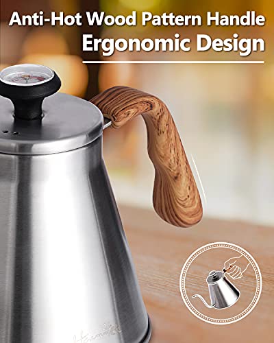 Harriet Gooseneck Kettle with Thermometer for Pour Over Coffee and Tea, 37 fl oz, Stainless Steel, Durable 3-Layer Base, Ideal Spout for Precision Pouring, Compatible with all Stove Tops - color: Stainless Steel
