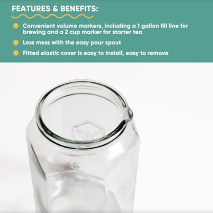 Craft A Brew - Kombucha Jar - for Kombucha Fermenting and Home Brewing - Includes Custom Cloth Cover - One Gallon Glass Jar - Proprietary Design - size: Without Spout