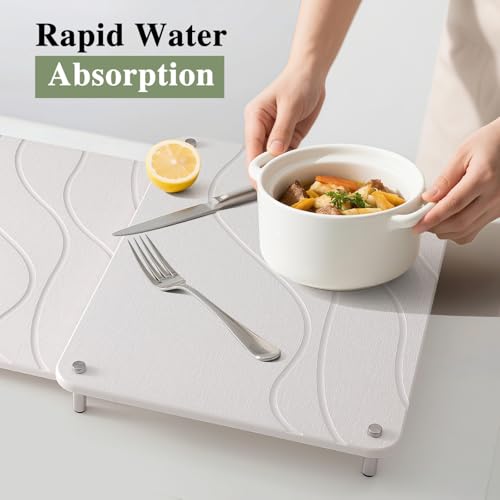 2-Pack Marble Dish Drying Mats for Kitchen Counter, Diatomaceous Earth (Diatomite) Quick-Dry Sink Countertop Pads for Dishes & Utensils, Non-Slip, Easy to Clean,White - color: White