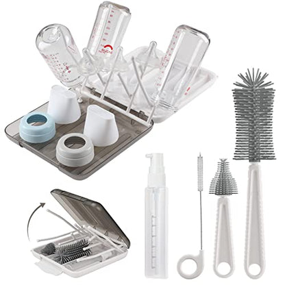 Baby Bottle Brush,6 in 1 Bottle Cleaner Set with Extendable Silicone Bottle Brush,Drying Rack,Nipple & Straw Brushes,Soap Dispenser & Organizer Case,Ideal Gifts for Babies& Moms - color: White