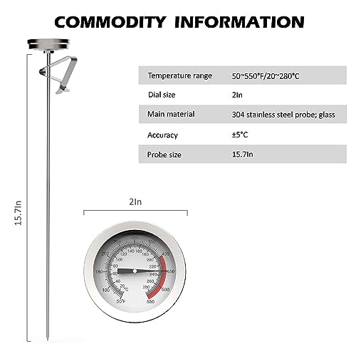 Candy/Deep Fry Oil Thermometer for Frying with 12'' Probe & Pot Clip,- CookingThermometer for Frying Oil Candle Making Hot Deep Fryer (1, 12) - size: 12