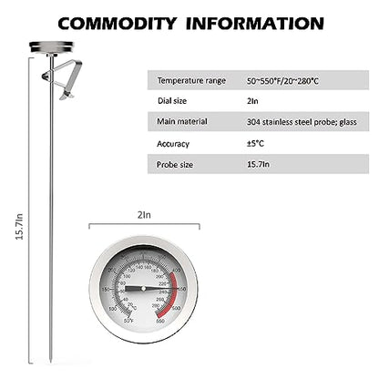Candy/Deep Fry Oil Thermometer for Frying with 12'' Probe & Pot Clip,- CookingThermometer for Frying Oil Candle Making Hot Deep Fryer (1, 12) - size: 12