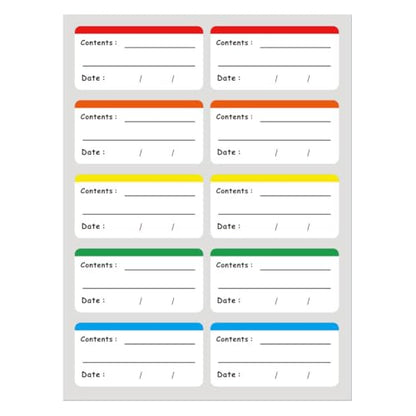 100Pcs Removable Food Storage Labels Paper Self Adhesive Stickers Colorful Refrigerator Freezer Labels 2.36x1.18 Inch Waterproof Rectangle Decals with Contents Date Easy Clean